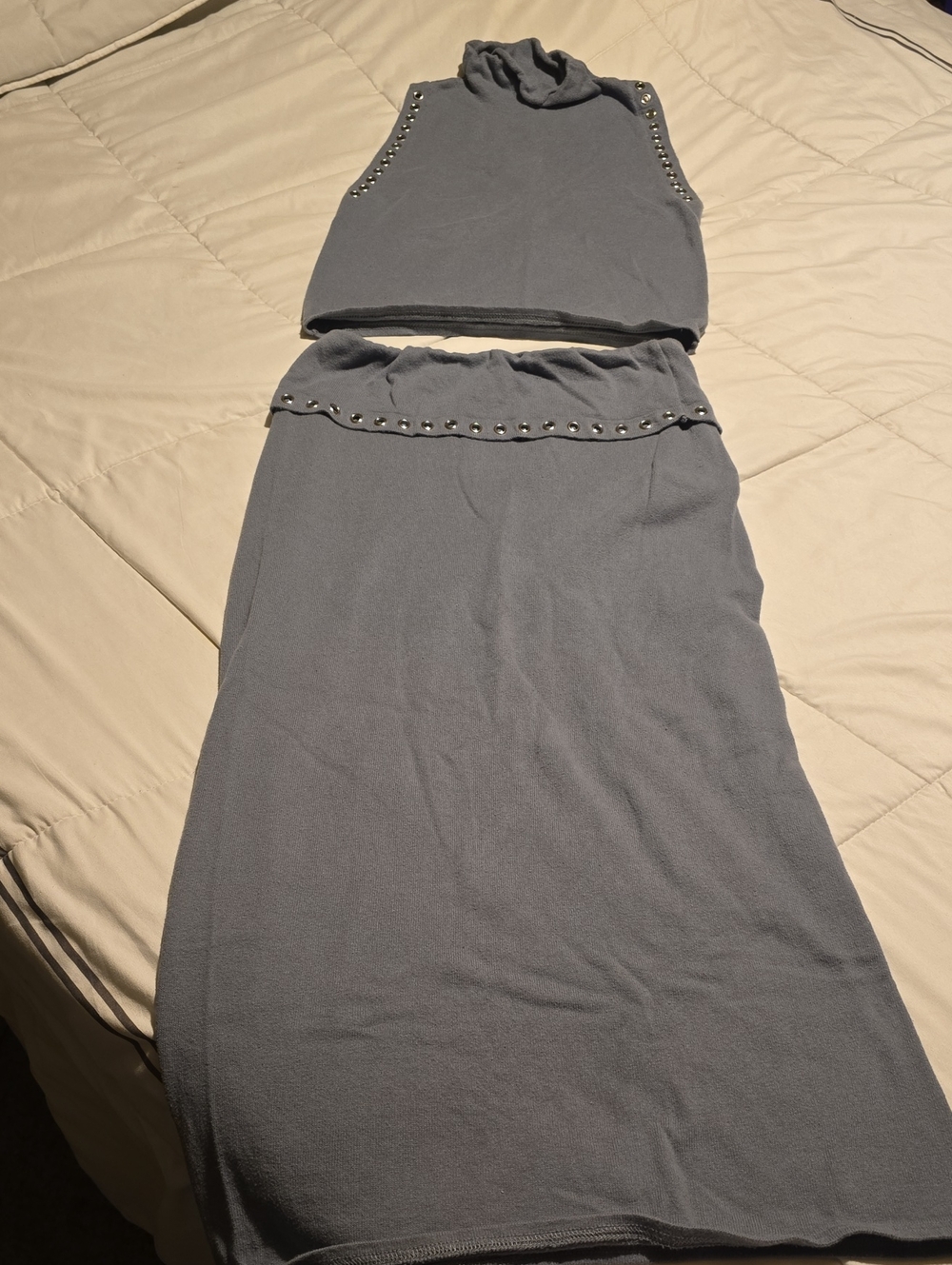 Zara Grey Studded Knit Two-Piece Skirt Set